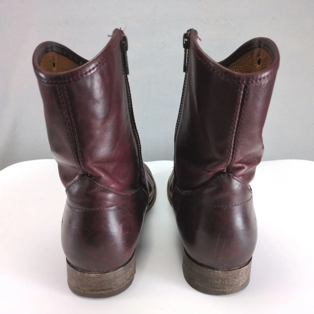 Frye Melissa Wine Leather Ankle Boots Womens 10 Side Zip 1